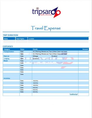 Travel expense sheet